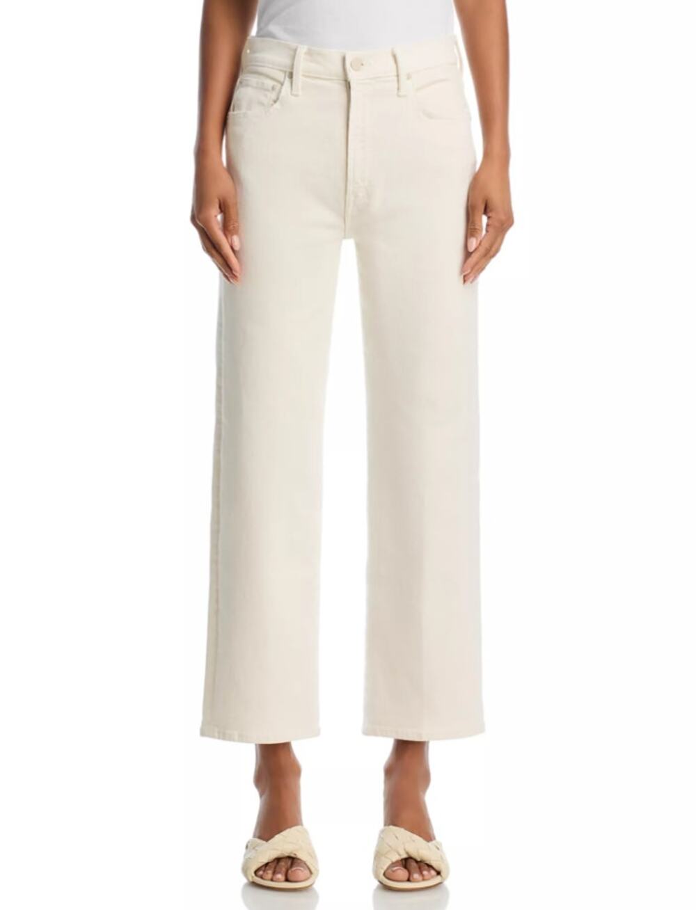 NWT Mother The Rambler High Rise Ankle Wide Straight Jeans Cream Puff Size 23
